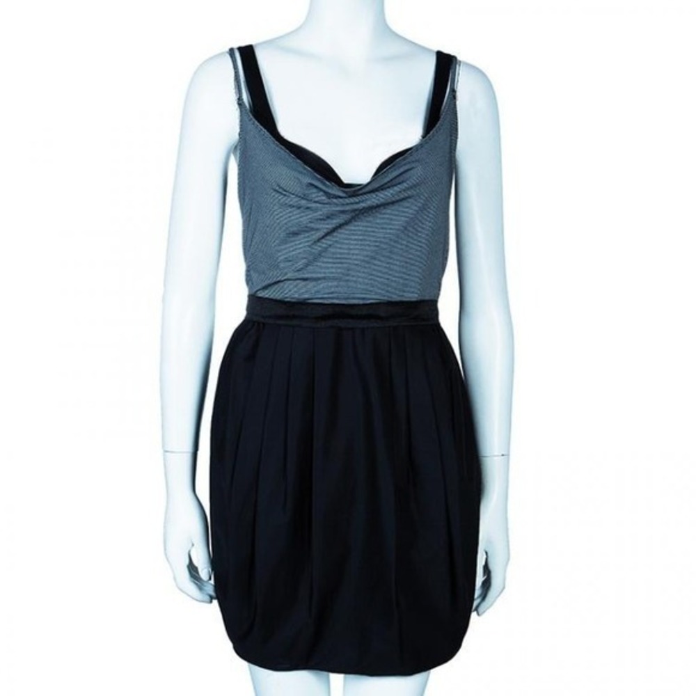 Alice + Olivia Mixed Media Dress Womens 4 Grey Black Pleated Mini Exposed Zip